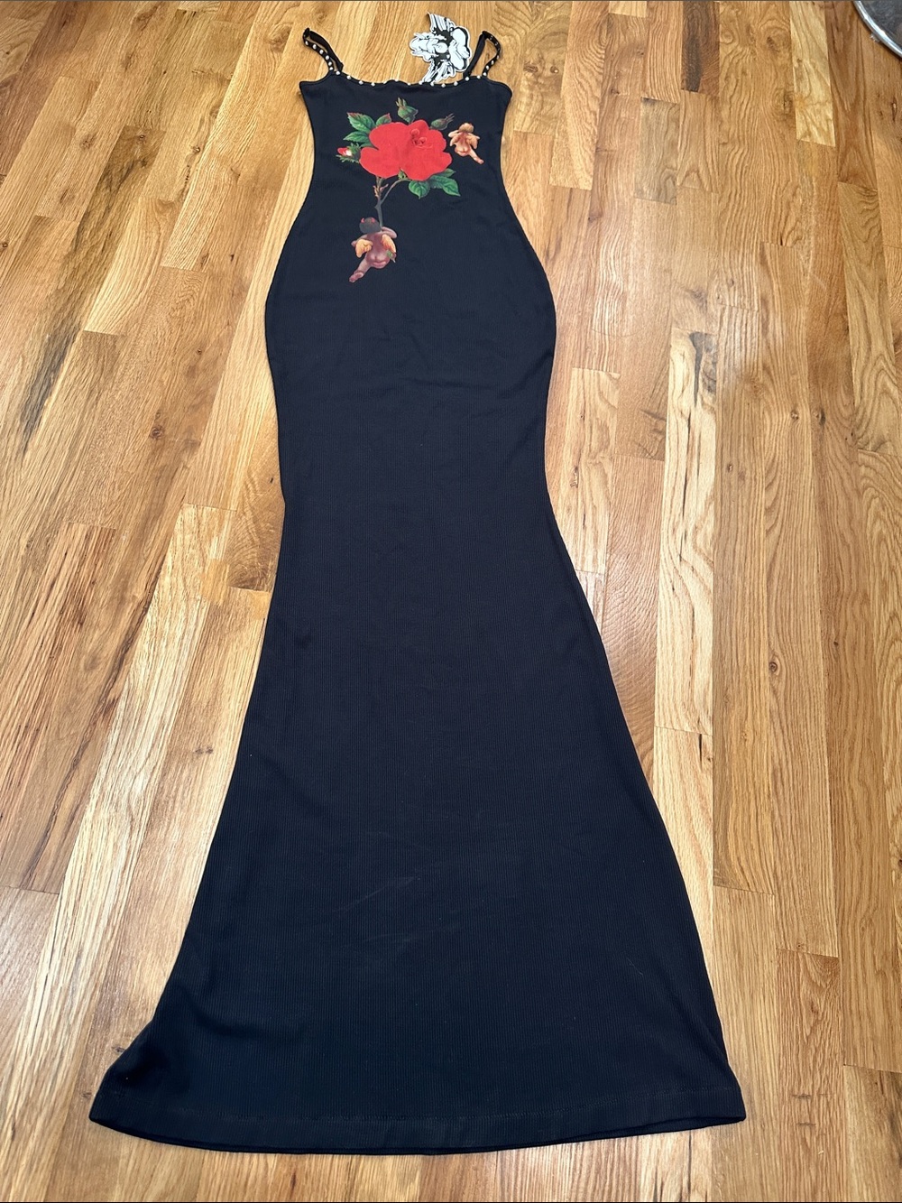 Boys Lie Black Ribbed Maxi Dress with Red Rose and Cherubs - Picture 4 of 7